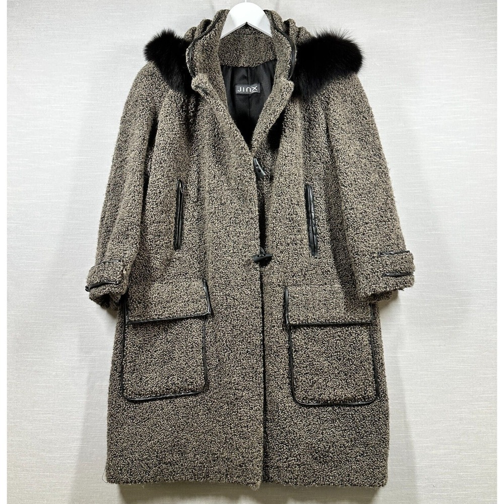 Vintage Jinx Coat Womans Medium Brown Alpaca Fox Fur‎ Long Warm Textured Pockets